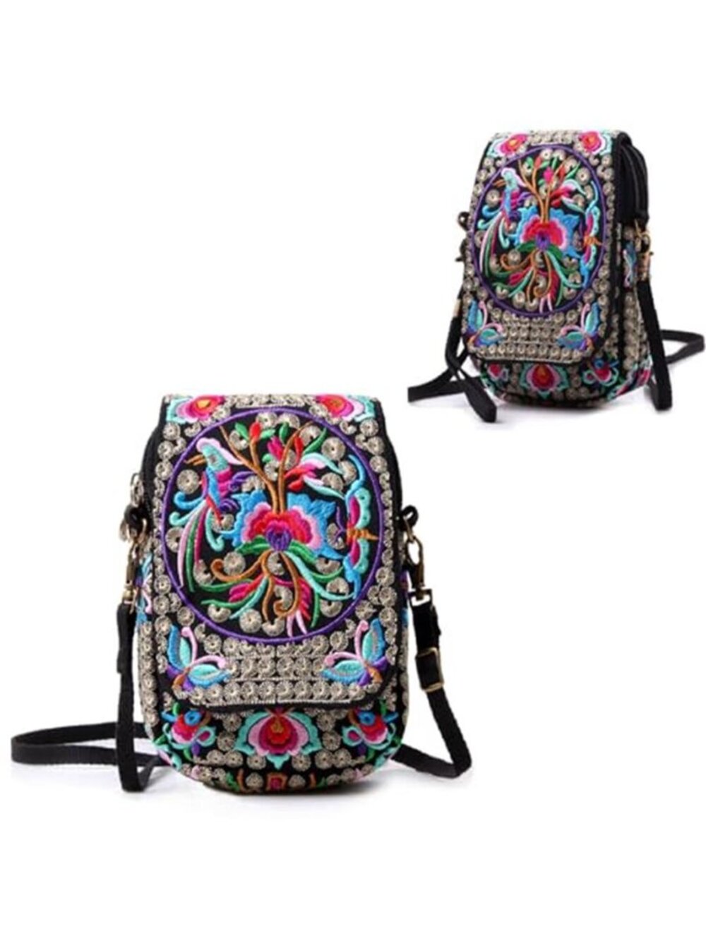 Women Embroidered Purse Cellphone Wallet Crossbody Bag,Mini Shoulder Bag